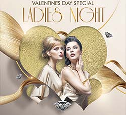 情人节派对传单模板：Valentines Day Ladies Night Special Flyer Template